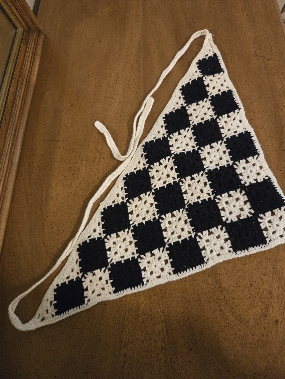 Black And White Knitted Checkered Bandana